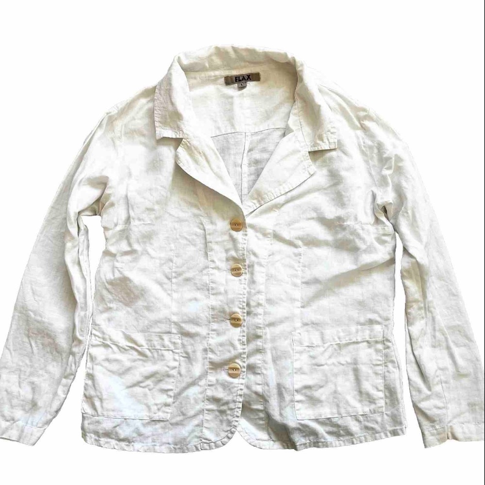FLAX BUTTON DOWN TOP W/ POCKETS SIZE LARGE MINIMALIST MODERN CHIC SOPHISTICATED - Picture 9 of 9